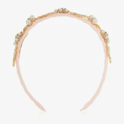 David Charles Girls Pink & Diamanté Leaves Hairband New