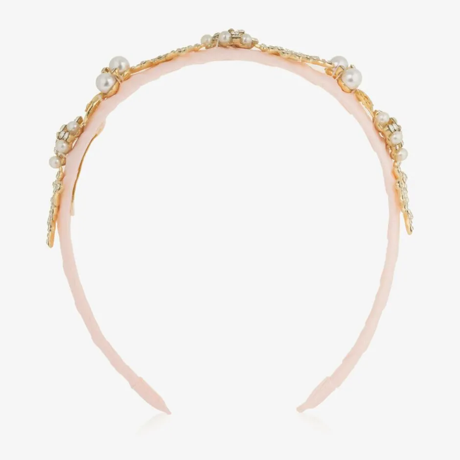 David Charles Girls Pink & Diamanté Leaves Hairband New