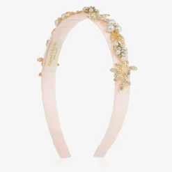 David Charles Girls Pink & Diamanté Leaves Hairband New