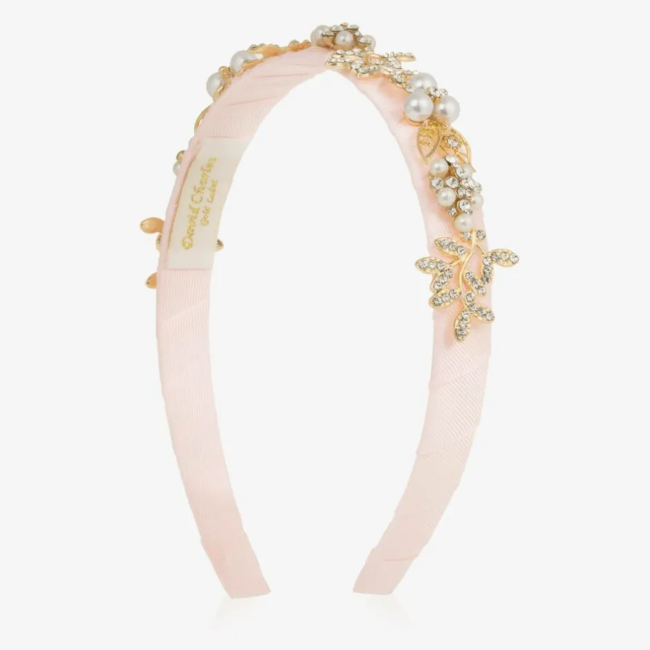 David Charles Girls Pink & Diamanté Leaves Hairband New