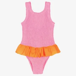 Hunza G Girls Pink & Orange Crinkle Frill Swimsuit Sale