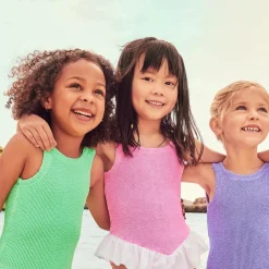 Hunza G Girls Pink & White Crinkle Frill Swimsuit Bubblegum Online