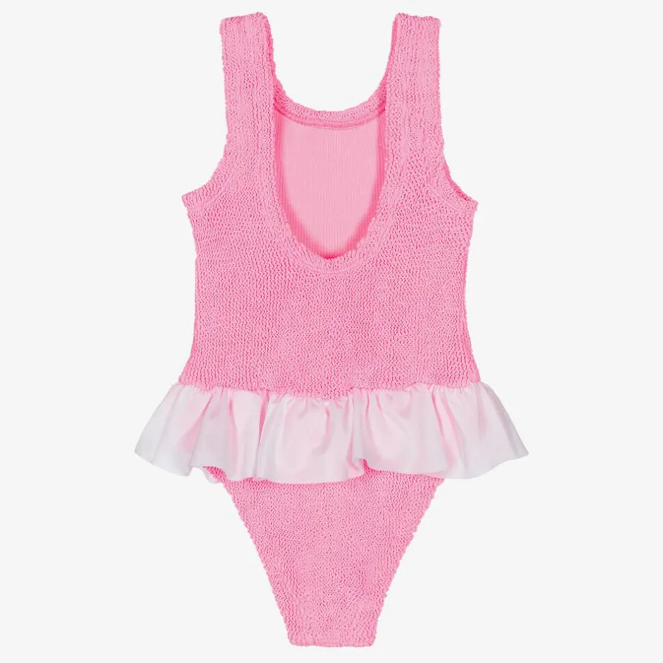 Hunza G Girls Pink & White Crinkle Frill Swimsuit Bubblegum Online