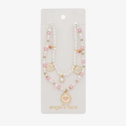 Angels Face Girls Pink & White Pearl Necklace (41cm) Hot