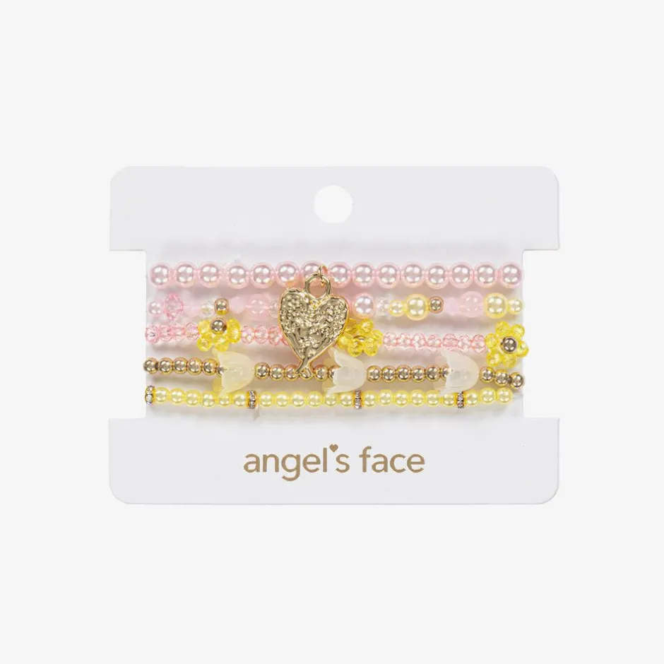 Angels Face Girls Pink & Yellow Bead Bracelets (5 Pack) Outlet