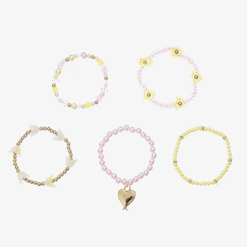 Angels Face Girls Pink & Yellow Bead Bracelets (5 Pack) Outlet