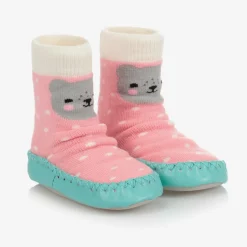 Powell Craft Girls Pink Bear Slipper Socks New