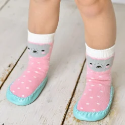 Powell Craft Girls Pink Bear Slipper Socks New