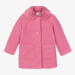 Mayoral Girls Pink Bouclé & Faux Fur Collar Coat Discount