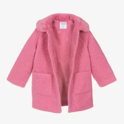 Mayoral Girls Pink Bouclé & Faux Fur Collar Coat Discount