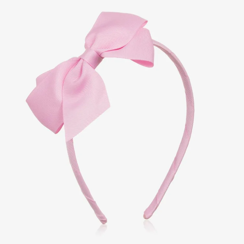 Peach Ribbons Girls Pink Bow Hairband Clearance