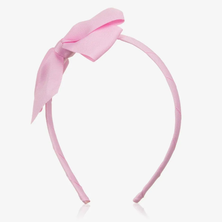 Peach Ribbons Girls Pink Bow Hairband Clearance