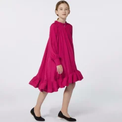 Lanvin Girls Pink Charmeuse Ruffle Dress Hot