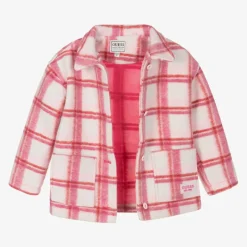 Guess Girls Pink Check Jacket New