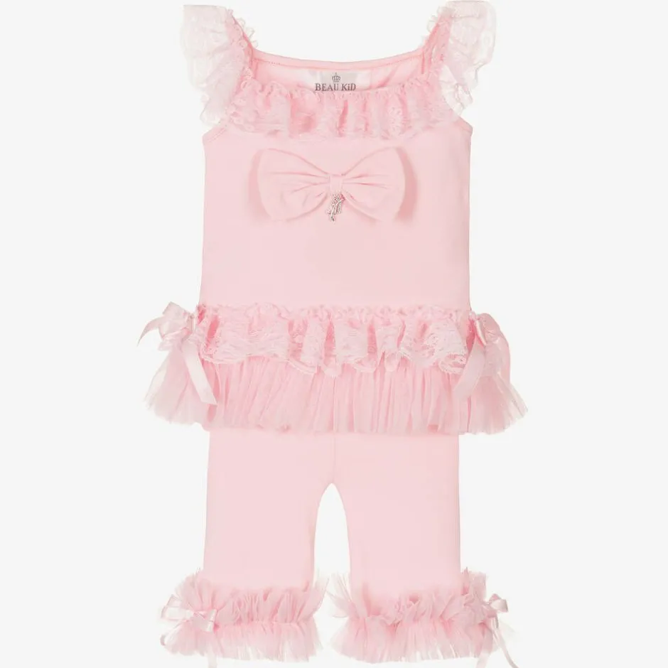 Beau KiD Girls Pink Cotton & Lace Leggings Set Best