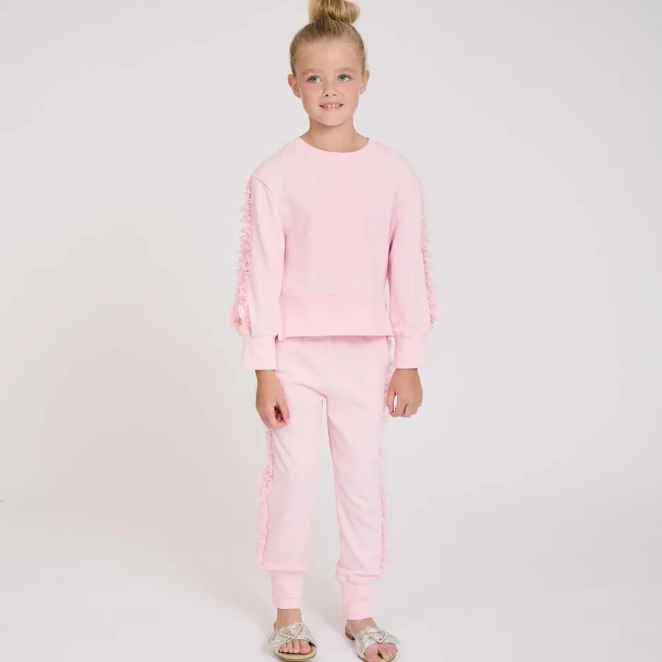 Angels Face Girls Pink Cotton & Tulle Frill Tracksuit Clearance