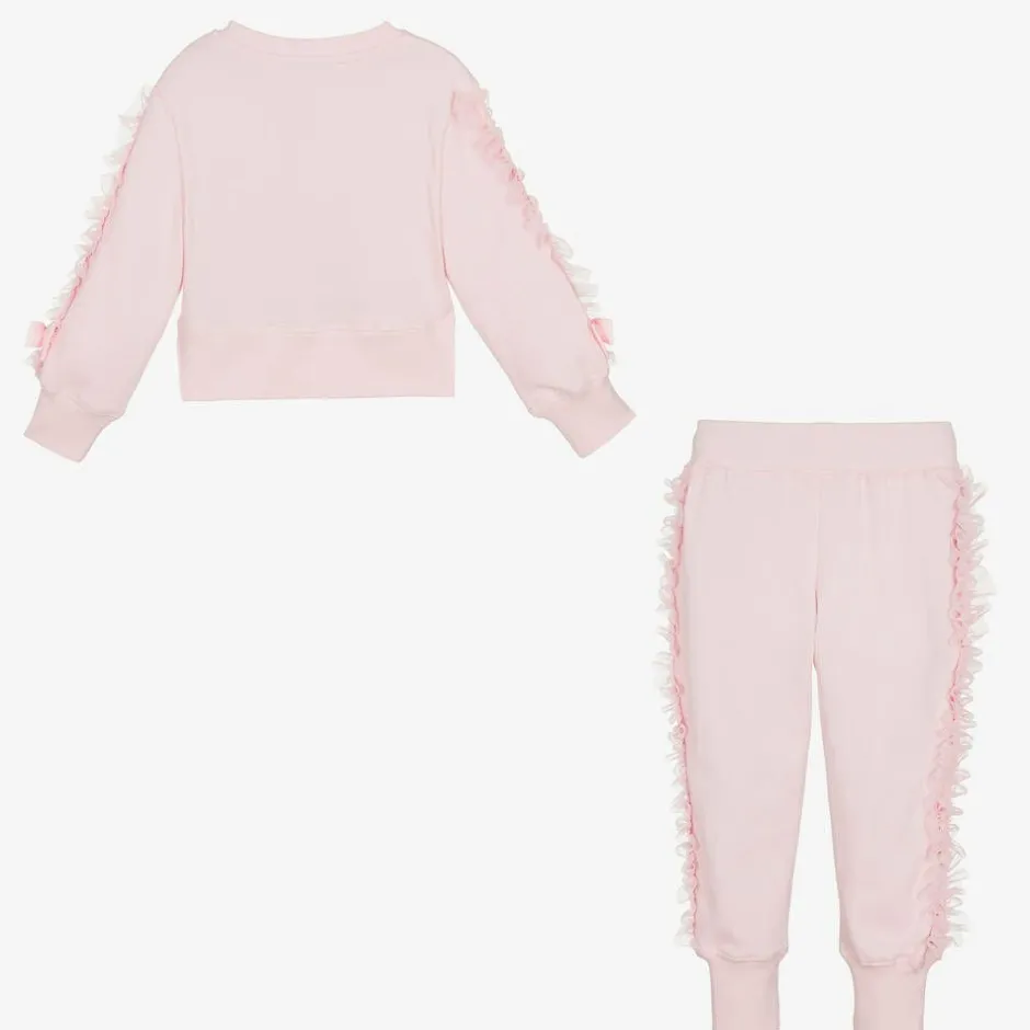 Angels Face Girls Pink Cotton & Tulle Frill Tracksuit Clearance