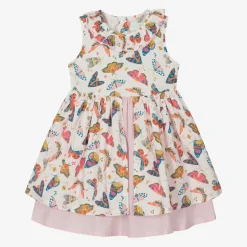 Powell Craft Girls Pink Cotton Butterfly Print Dress Online