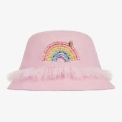 Tutu du Monde Girls Pink Cotton Canvas Rainbow Bucket Hat New
