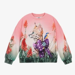 Molo Girls Pink Cotton Fancy Cat Sweatshirt Hot