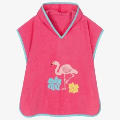 Playshoes Girls Pink Cotton Flamingo Poncho Towel New