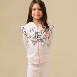 Caramelo Kids Girls Pink Cotton Floral Bow Tracksuit Hot