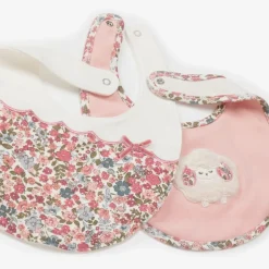 Mayoral Newborn Girls Pink Cotton Floral Sheep Bibs (2 Pack) Clearance