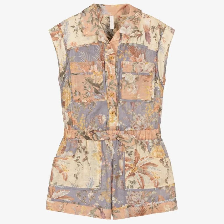 Zimmermann Girls Pink Cotton Floral Playsuit Spliced Discount
