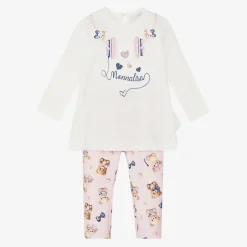 Monnalisa Girls Pink Cotton Headphones Leggings Set
