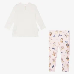 Monnalisa Girls Pink Cotton Headphones Leggings Set