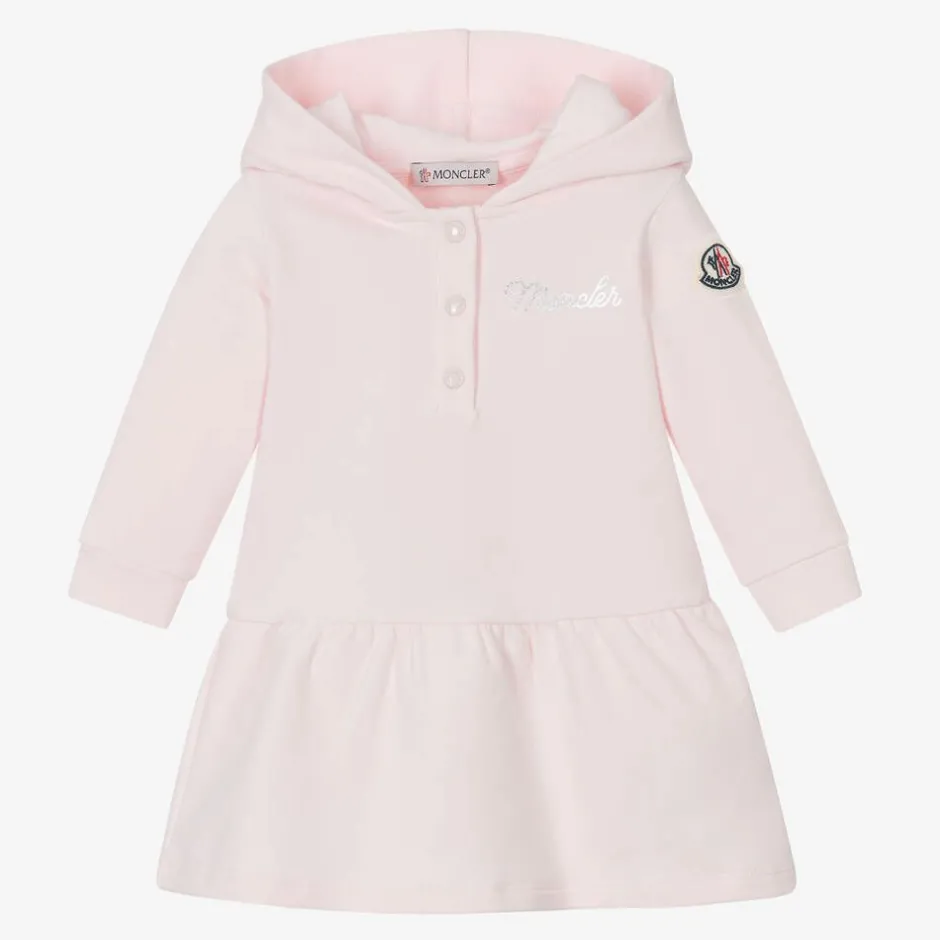 Moncler Enfant Girls Pink Cotton Hooded Dress Outlet