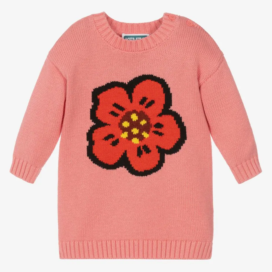 KENZO KIDS Girls Pink Cotton Knit Boke Flower Dress