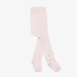 Monnalisa Girls Pink Cotton Knit Flower Tights New