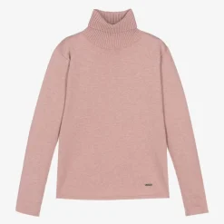 Mayoral Girls Pink Cotton Knit Roll Neck Sweater Online