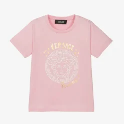 Versace Girls Pink Cotton Medusa T-Shirt