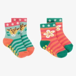 Frugi Girls Pink Cotton Slipper Socks (2 Pack)