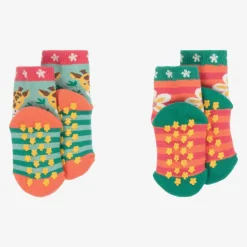 Frugi Girls Pink Cotton Slipper Socks (2 Pack)