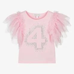 Angels Face Girls Pink Cotton 4th Birthday T-Shirt Fairypink