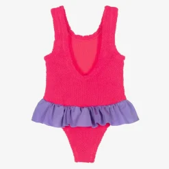 Hunza G Girls Pink Crinkle Frill Swimsuit New