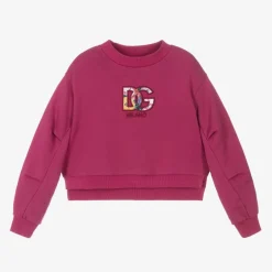 Dolce amp; Gabbana Girls Pink DG Cotton Sweatshirt Outlet