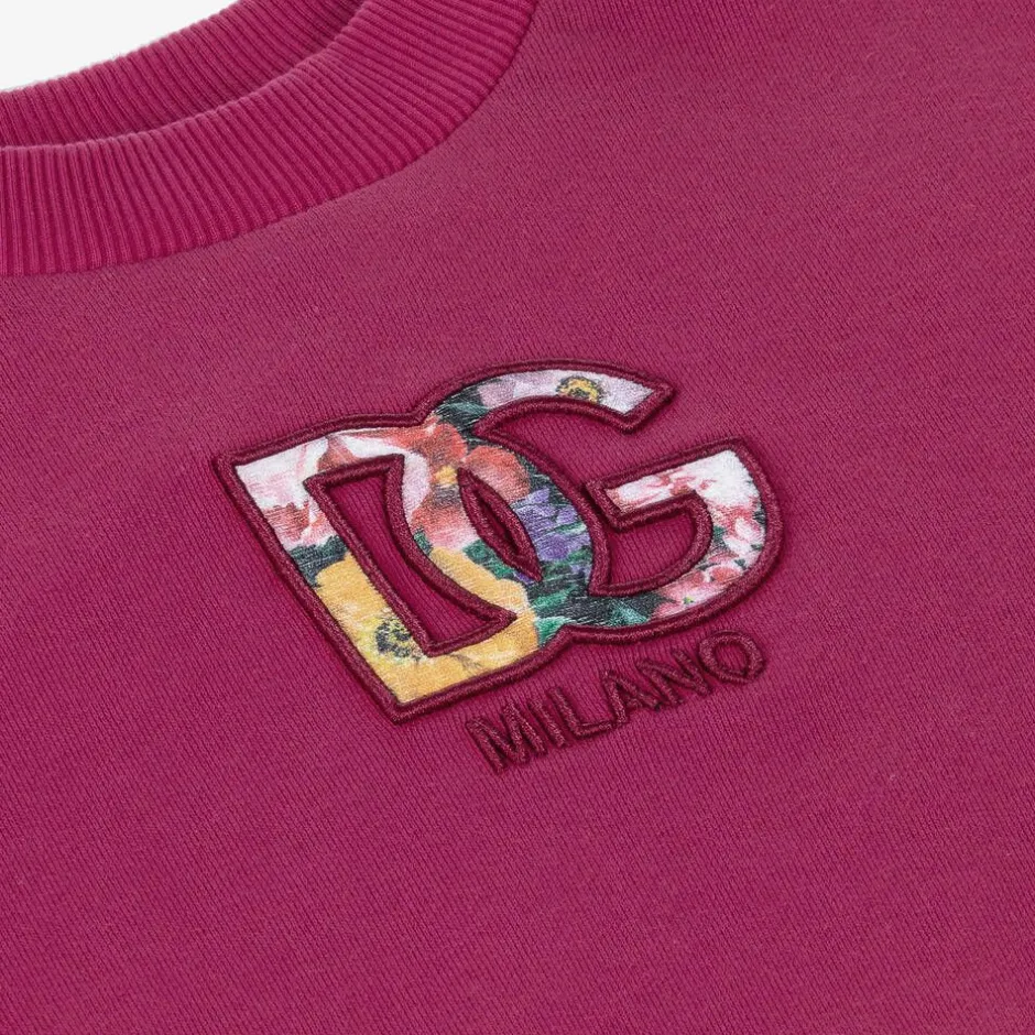 Dolce amp; Gabbana Girls Pink DG Cotton Sweatshirt Outlet