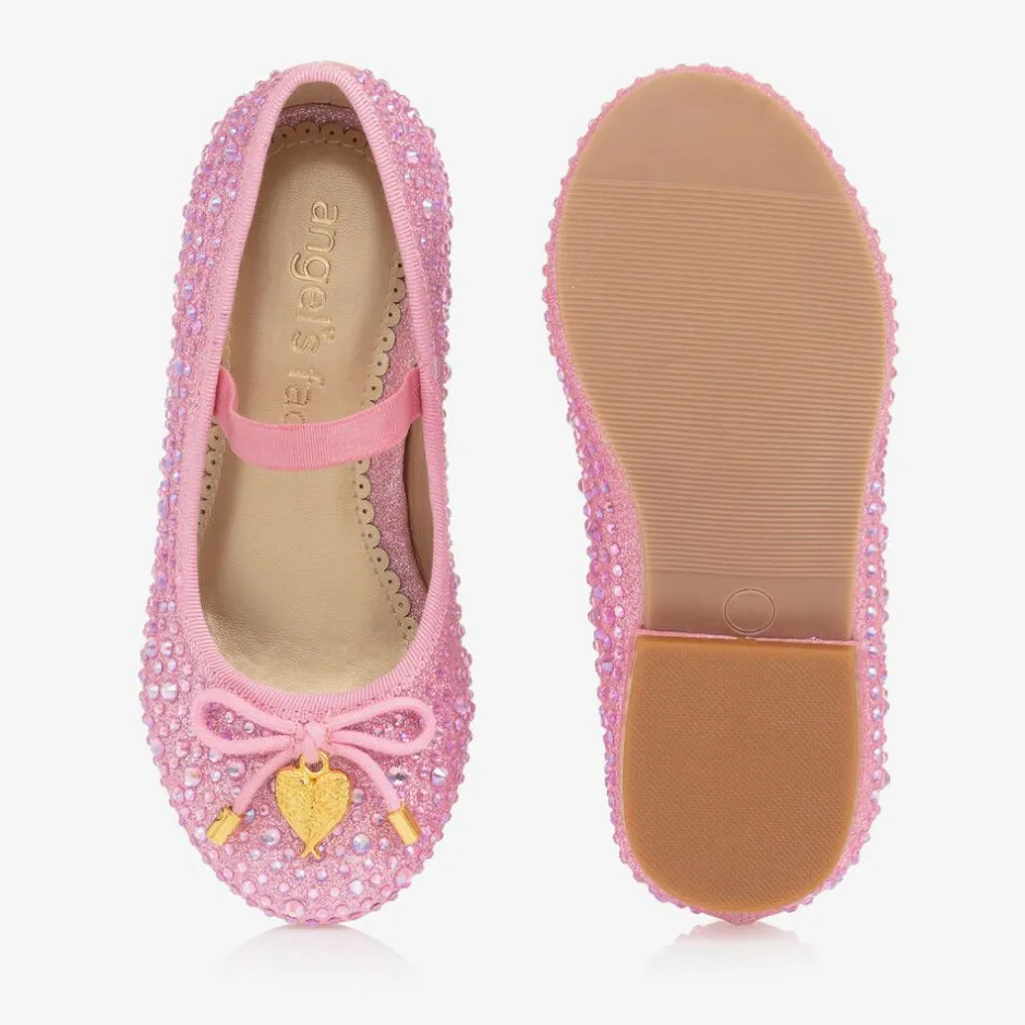Angels Face Girls Diamanté Ballerina Shoes Pink New