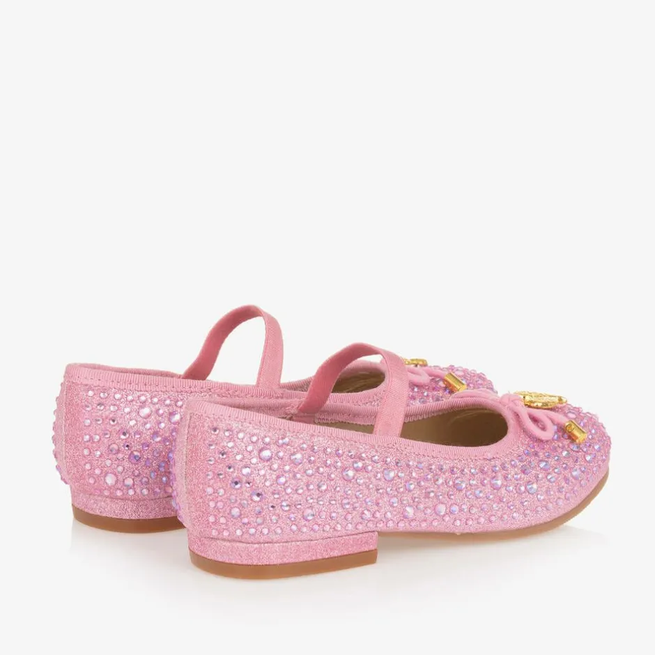 Angels Face Girls Diamanté Ballerina Shoes Pink New