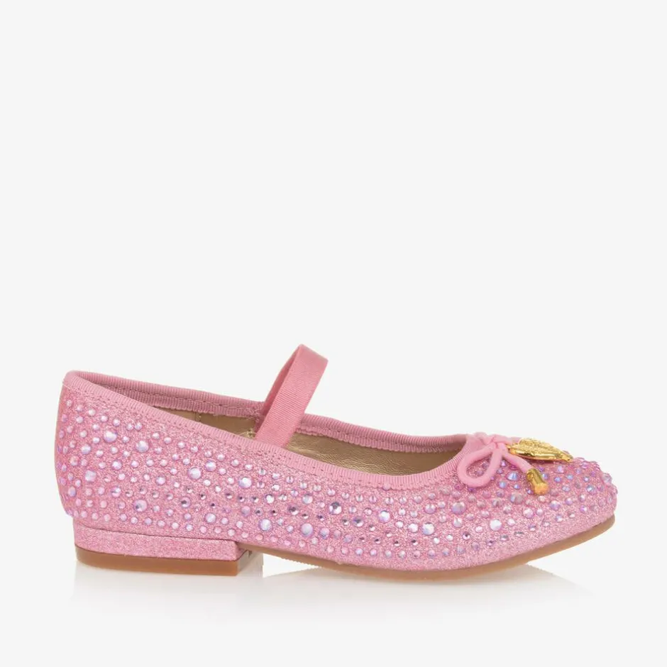 Angels Face Girls Diamanté Ballerina Shoes Pink New