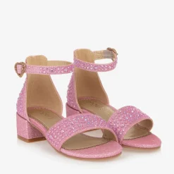 Angels Face Girls Diamanté Heeled Sandals Pink