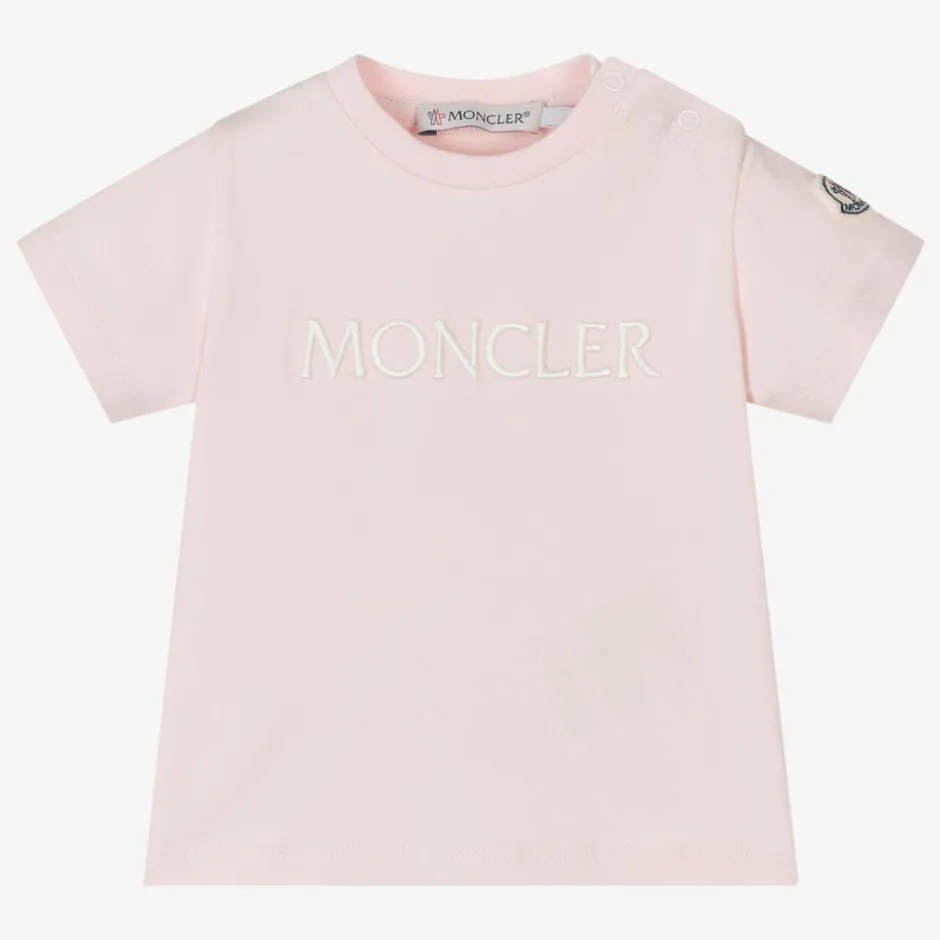 Moncler Enfant Girls Pink Embroidered Cotton T-Shirt Best