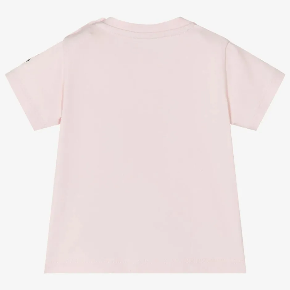 Moncler Enfant Girls Pink Embroidered Cotton T-Shirt Best