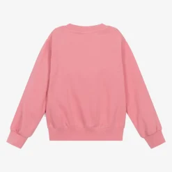 Molo Girls Pink Embroidered Cotton Sweatshirt FlamingoPlume
