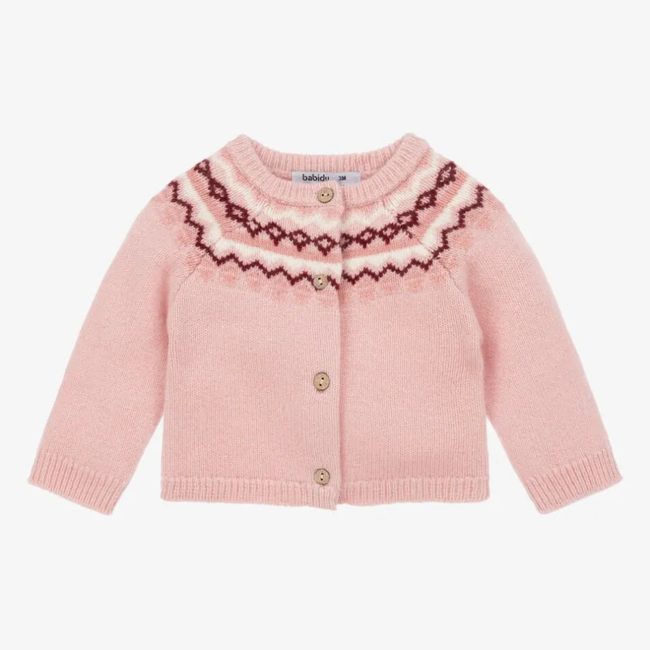 Babidu Girls Pink Fair Isle Cardigan Sale