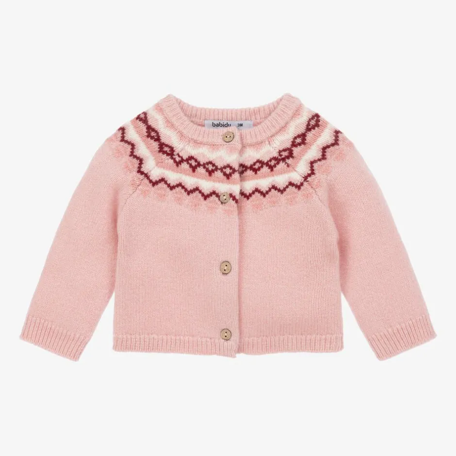 Babidu Girls Pink Fair Isle Cardigan Sale